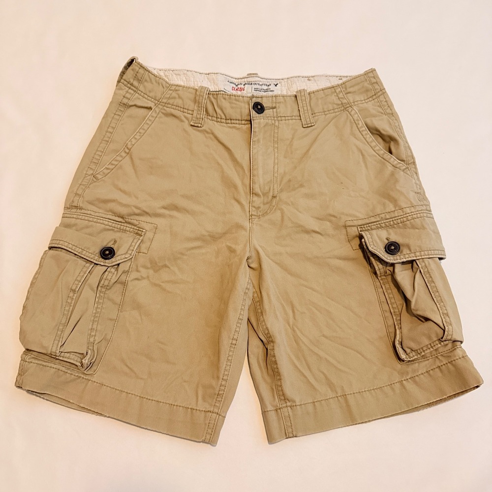 American Eagle Cargo Shorts Mens 32 Khaki Tan Classic Fit Cotton Multi Pocket